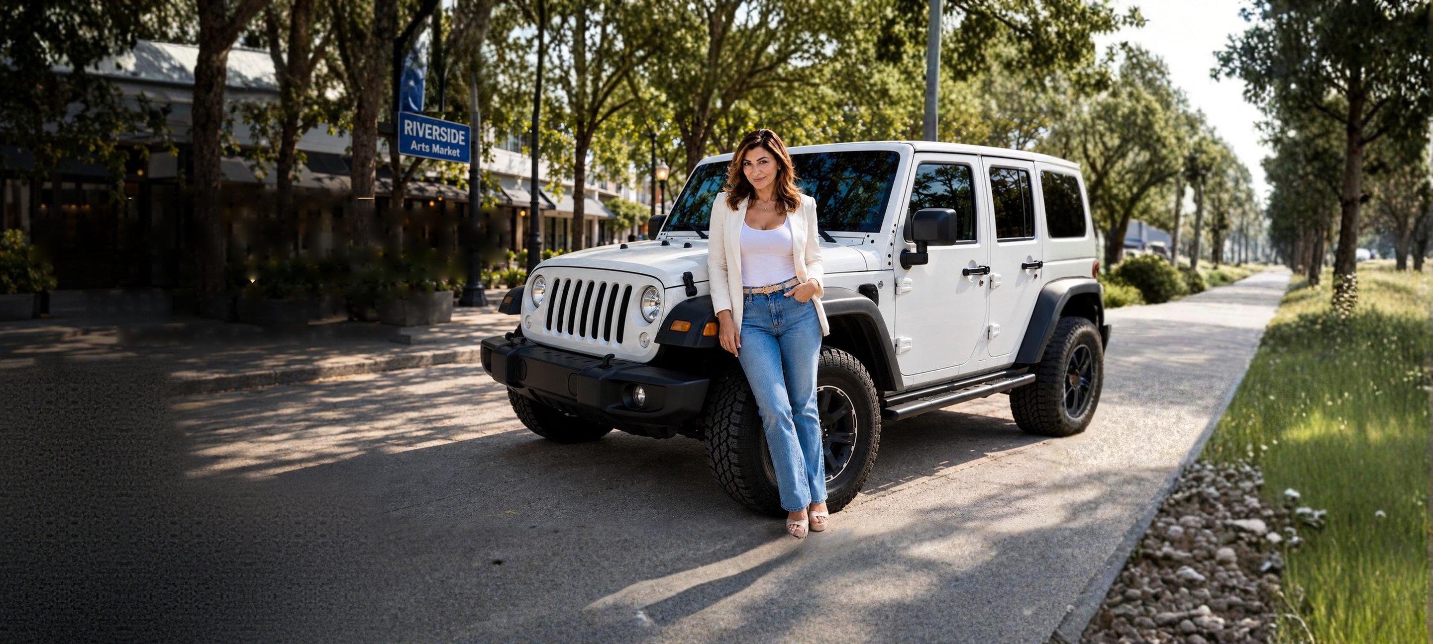 Rema Wilson beside her Jeep at the Riverside Arts Market in Jacksonville